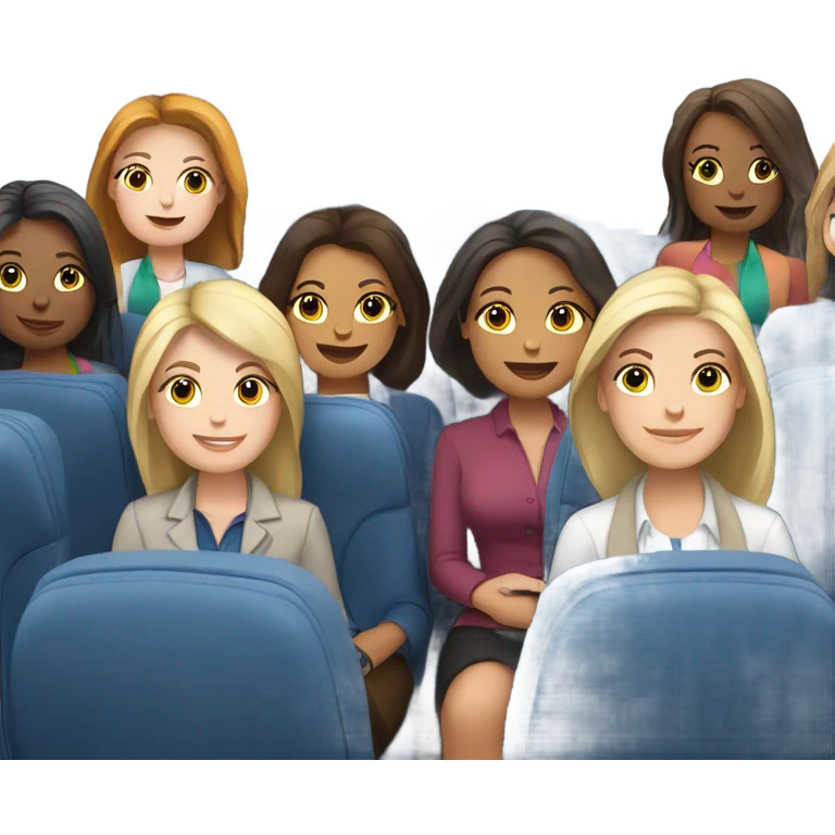 Group of 6 Caucasian women riding in a airplane  emoji