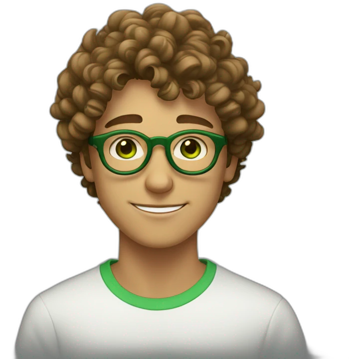 light tanned skin 19 year old guy with green eyes and curly brown hair and circular green glasses emoji