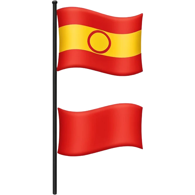 a rectangular flag with the top half solid black and the bottom half solid red with a medium-sized yellow circle in the middle overlapping both colours emoji