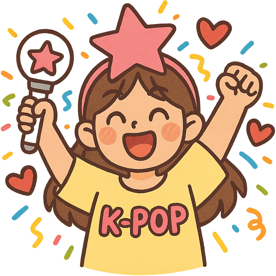 kpop fan star with confetti and hearts, fun and colorful emoji