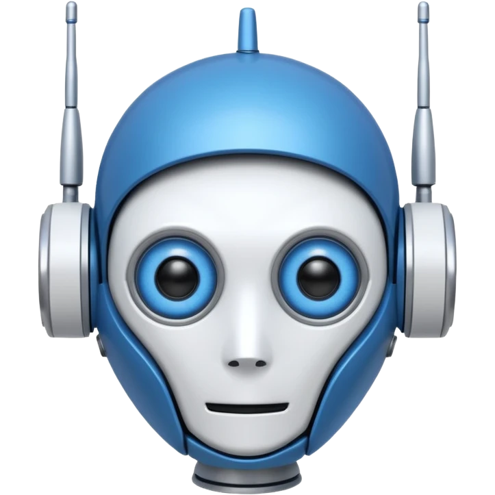tête de robot cosmonaute bleu et blanc avec une antenne et des yeux plié emoji