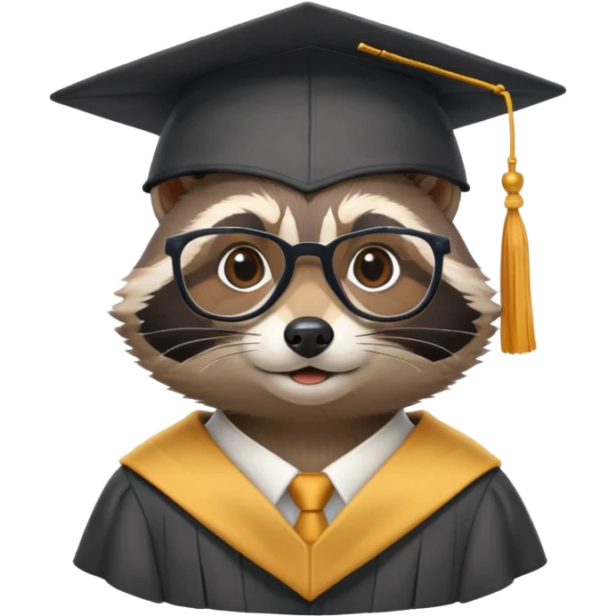 raccoon professor wearing glasses and academic cap, scholarly raccoon with graduation cap emoji