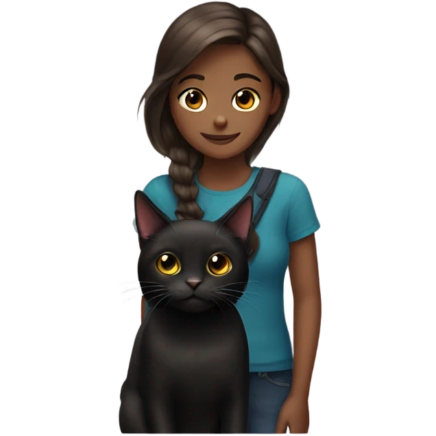 black cat with brown haired girl  emoji