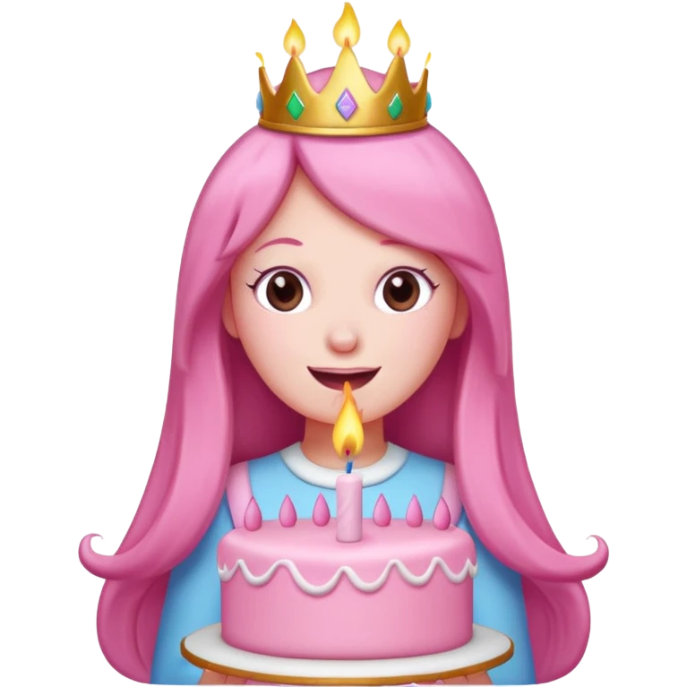 Princess Bubblegum making a wish and blowing on a birthday cake, no text emoji