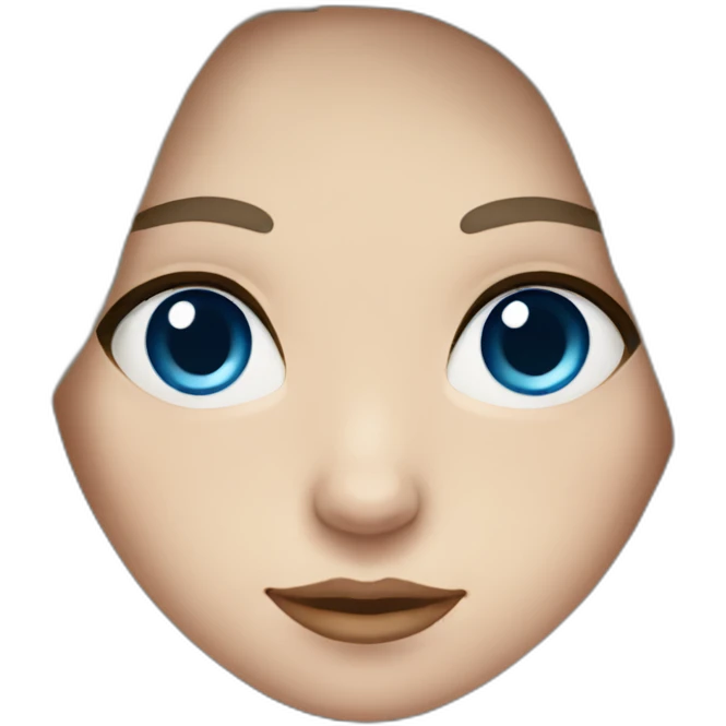 Woman with very white skin, round face, blue eyes, long brown hair, freckles on the nose emoji