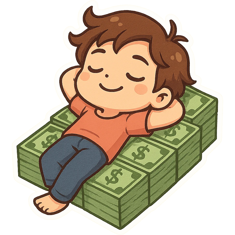 happy person napping on mattress of money emoji