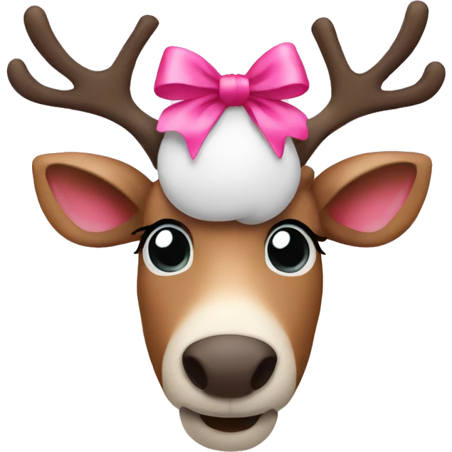 Reindeer with long eyelashes and pink bow and pink nose emoji