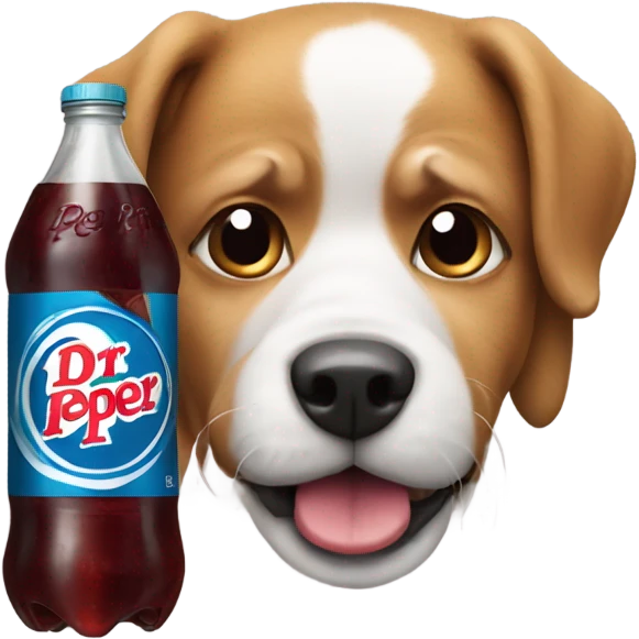 A dog holding a Dr Pepper emoji