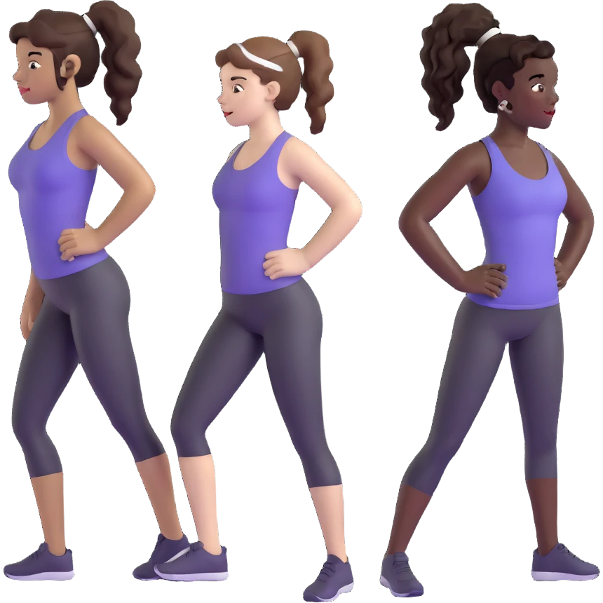 3 women exercising. The woman on the left has pale white skin and curly brown hair in a ponytail. The woman in the middle has black skin and curly black hair. The woman on the right has pale white skin and straight, brown hair in a ponytail. emoji