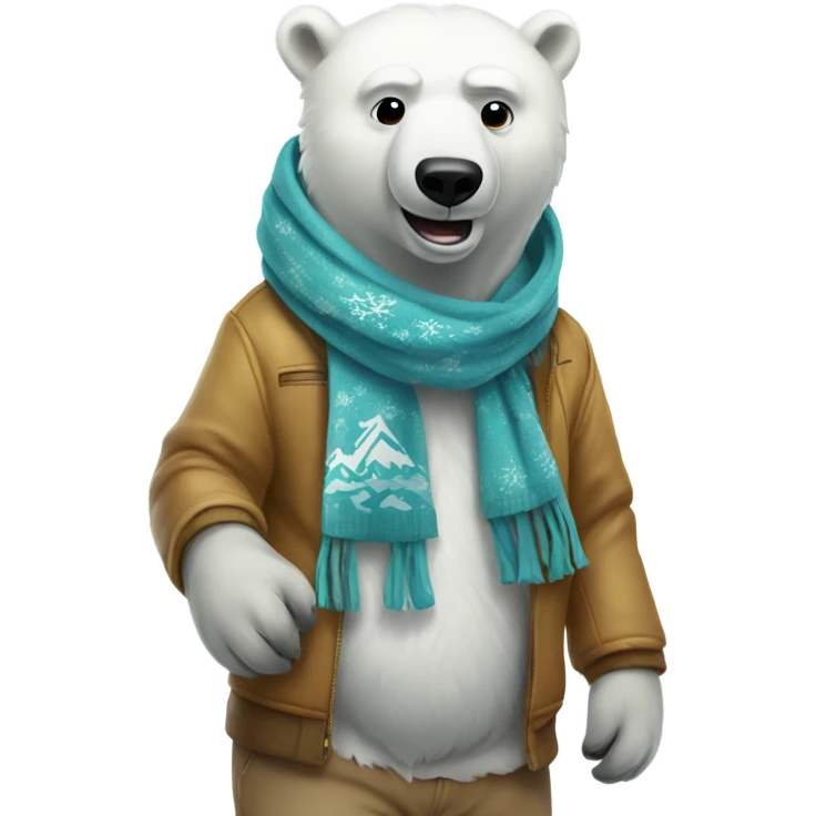 Polar bear with hoodie and scarf snowboarding emoji
