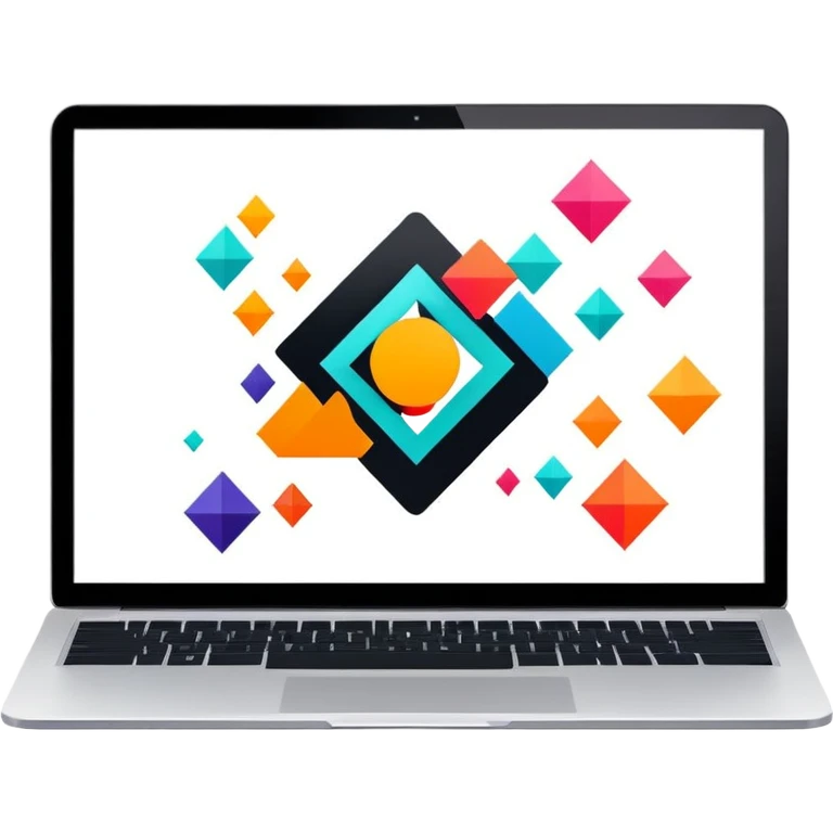 framed digital laptop artwork with abstract vector shapes inside emoji