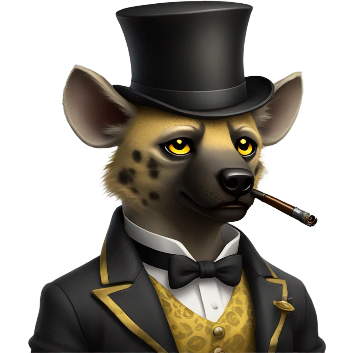 Male, muscular, hyena, smoking pipe, top hat, fancy, high class, yellow eyes emoji