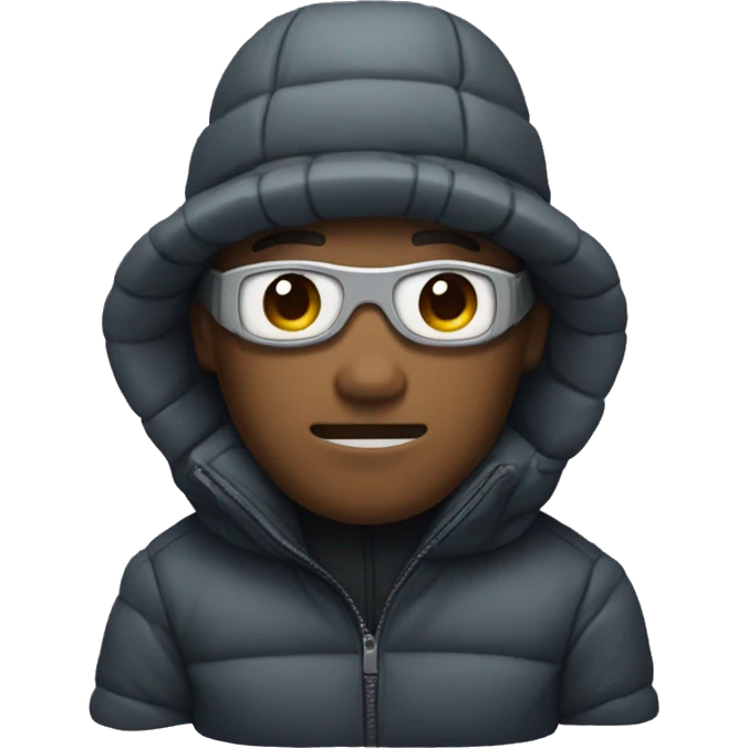 Guy wearing a puffer jacket,bucket hat, and a mask emoji