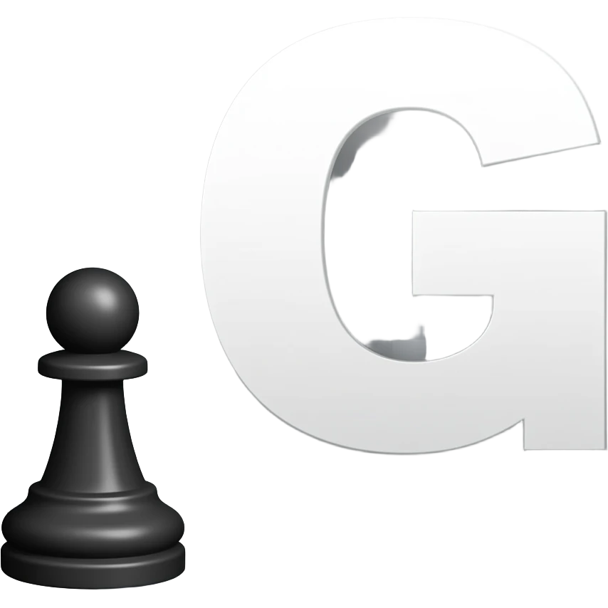 GIF 128x128 Discord, fundo transparente. ♟️ pequeno à esquerda de “G” maior. Preto e branco, minimalista, alto contraste. Centralizado. Animação leve de piscar (fade), efeito respirando emoji