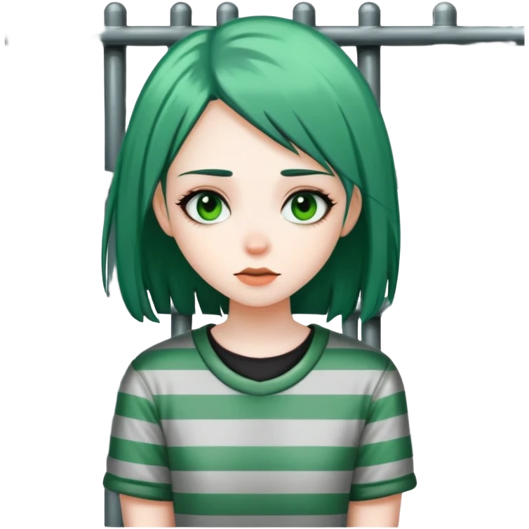 Girl with green and black hair in jail emoji