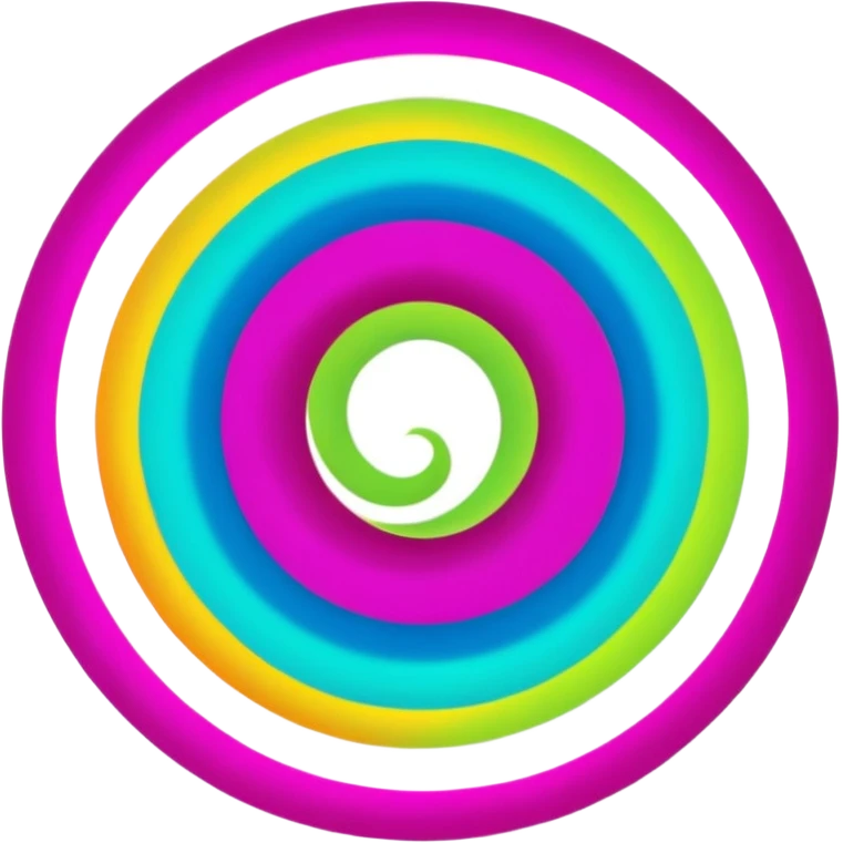 create  a Circular emoji, thin black outline, neon energy tornado vortex, clockwise glowing spiral, blue and green outer swirls, magenta and purple core, red inner arc, yellow-orange base glow, smooth gradients, psychedelic futuristic style, high saturation, intense glow, centered emoji