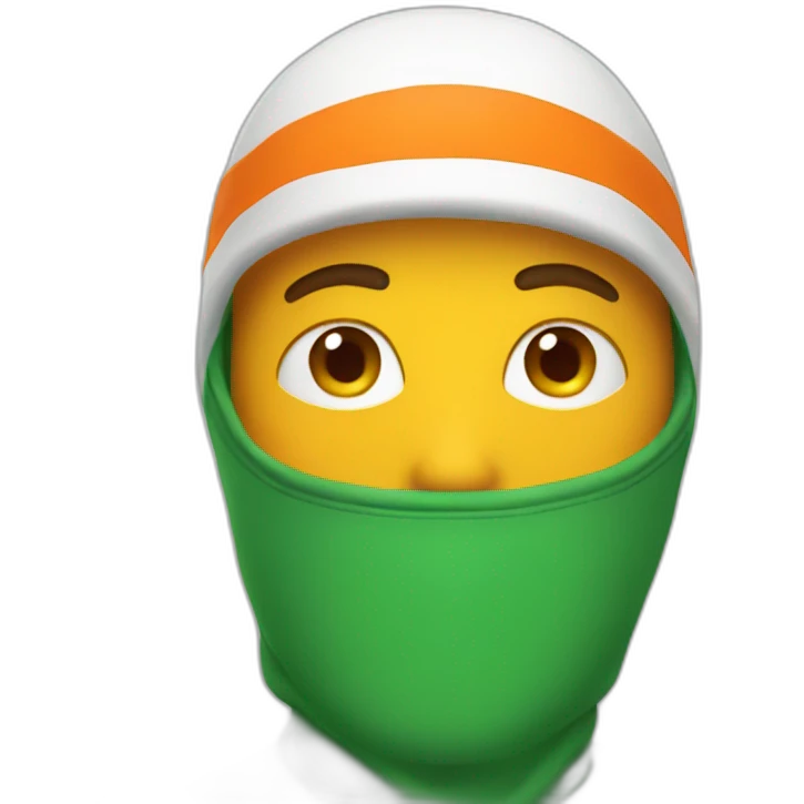 man wearing green white and orange balaclava emoji