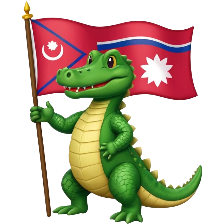 an alligator with the flag of Nepal in his right hand emoji