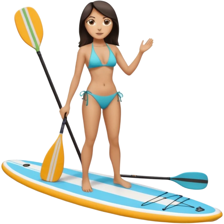Dark haired white women on Standing paddle board in bikini emoji
