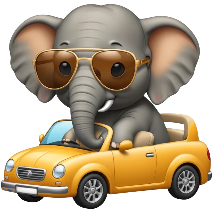 An elephant with sunglasses in a car emoji