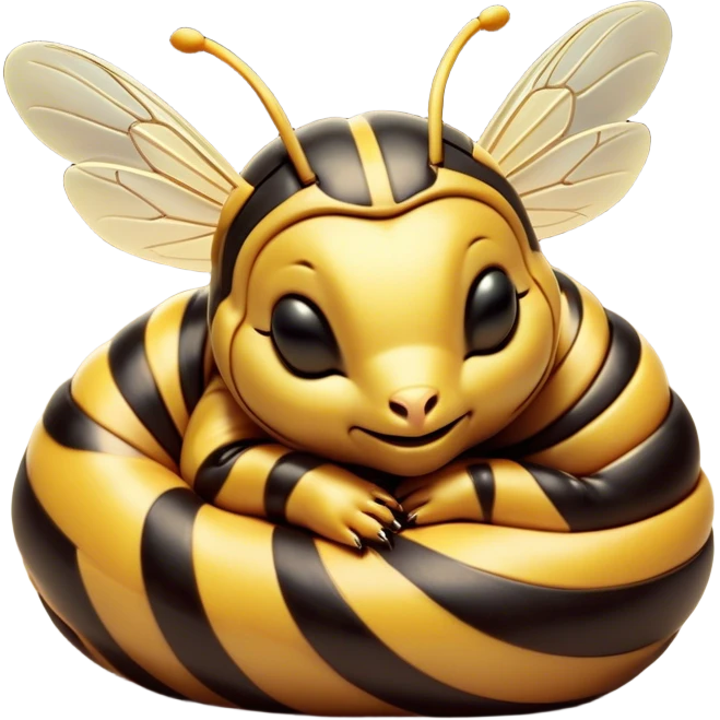 Meme-Worthy Cute Sleeping Hornet Portrait Emoji, Head resting peacefully with a contented smile, showcasing a compact, striped body with softly closed wings and eyes gently closed in serene slumber, Simplified yet adorably endearing features, highly detailed, glowing with a soft, drowsy glow, high shine, relaxed and utterly lovable, stylized with an air of playful laziness, soft glowing outline, capturing the essence of a sleeping hornet that feels destined to become the next viral icon of adorable rest! emoji