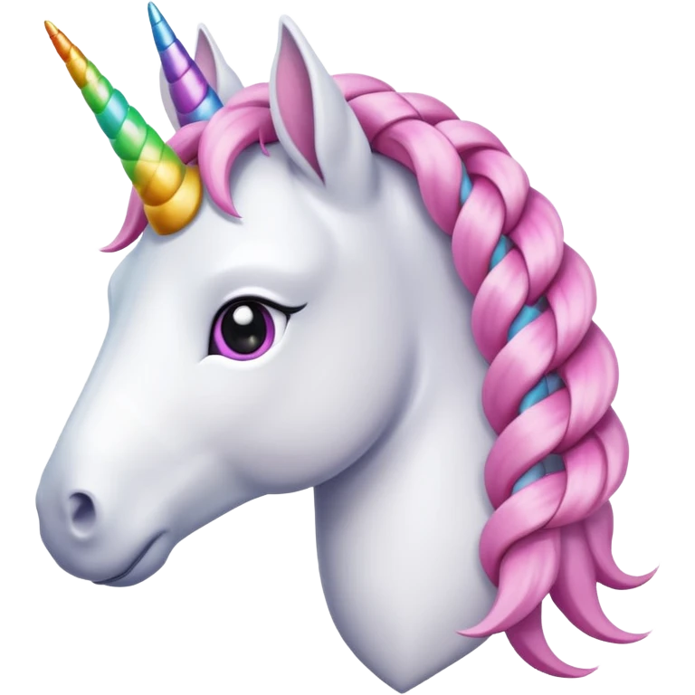 braided unicorn wiith big visible braids looking into the camera emoji