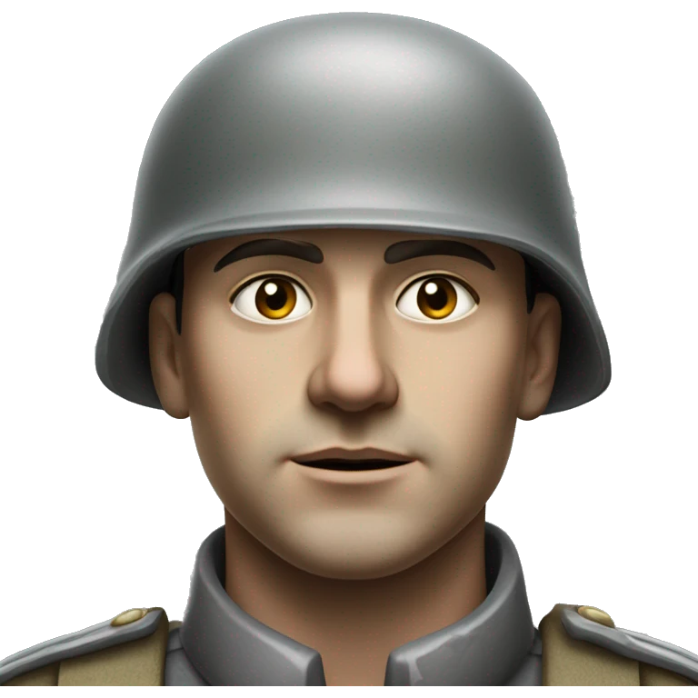 photorealistic 30 years old german soldier the middle of the XX century gray uniform detailed face with wrinkles, closed mouth, small eyes  emoji