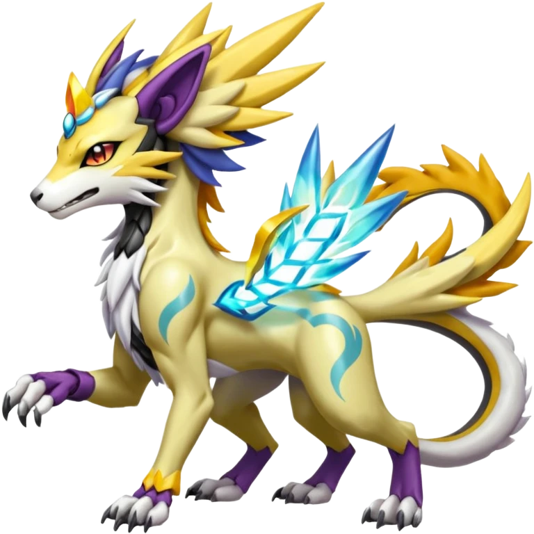 Colorful Meloetta-Manectric-Solgaleo-Raikou-Wargreymon-Sergal-Pokémon-Digimon-Fakémon-fusion-hybrid-creature emoji