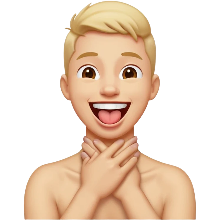 Emoji crossing hands around neck sticking tongue out and laughing, laughing emoji