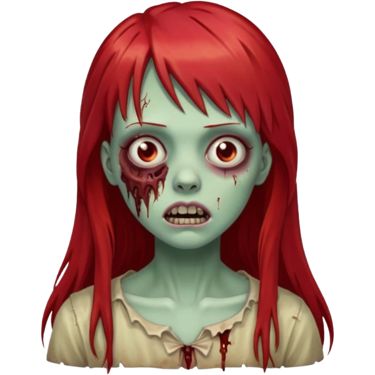 create a zombie girl with red long hair and bangs emoji