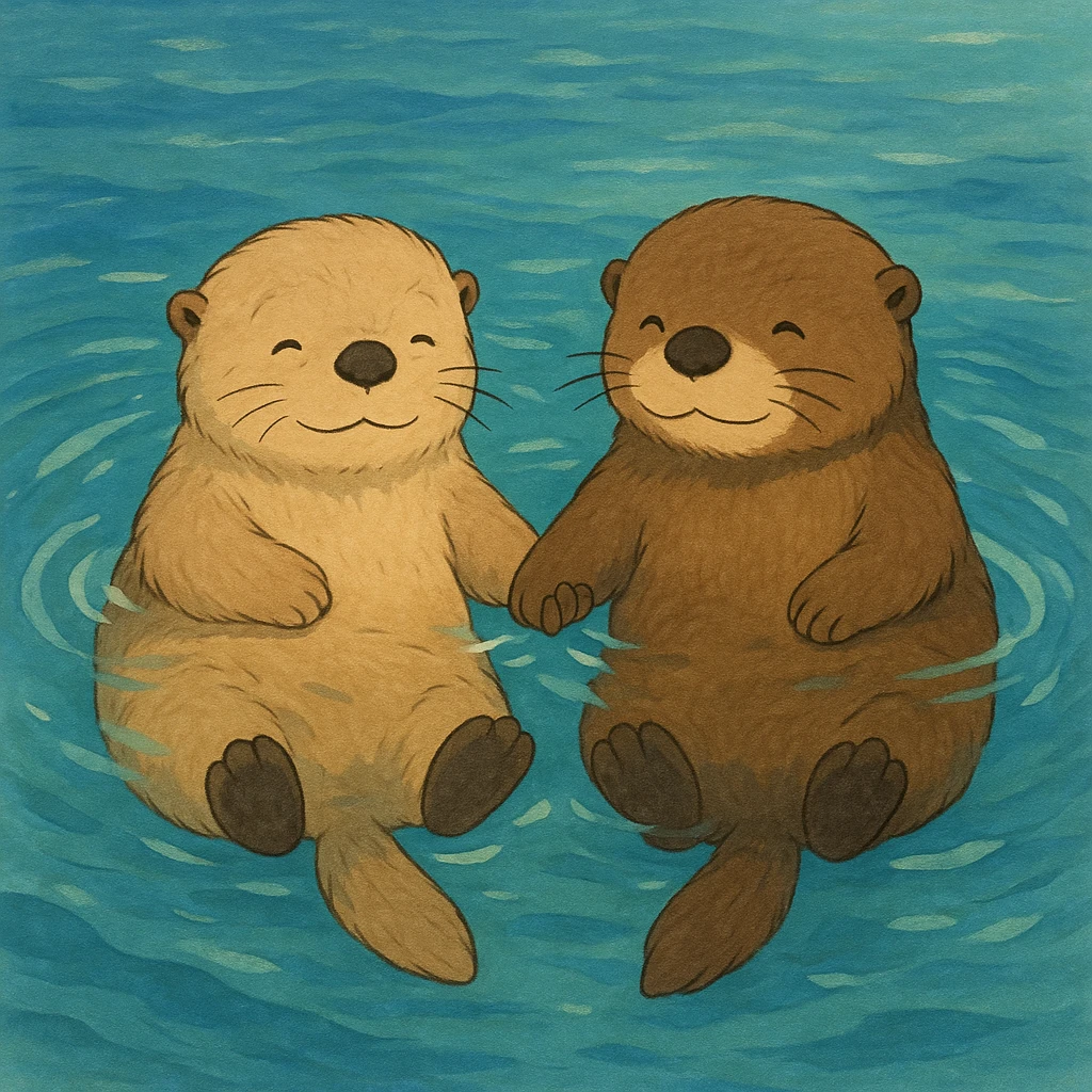 two sea otters holding hands emoji