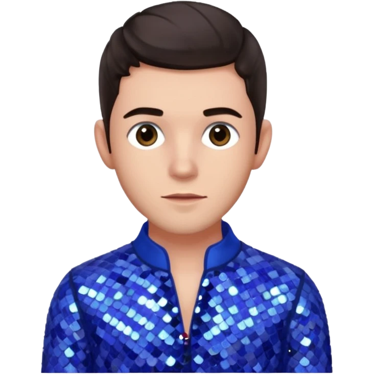 Jonathan Bailey with dark brown hair, perwinkle sequin outfit emoji