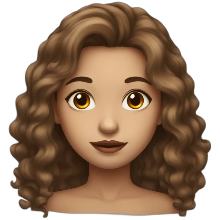 long wavy brown hair girl with thin face and makeup from head to chest emoji