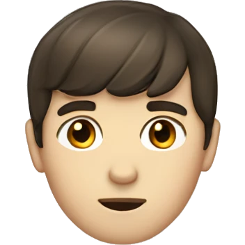 White boy with short dark brown hair, with bangs, brown eyes emoji