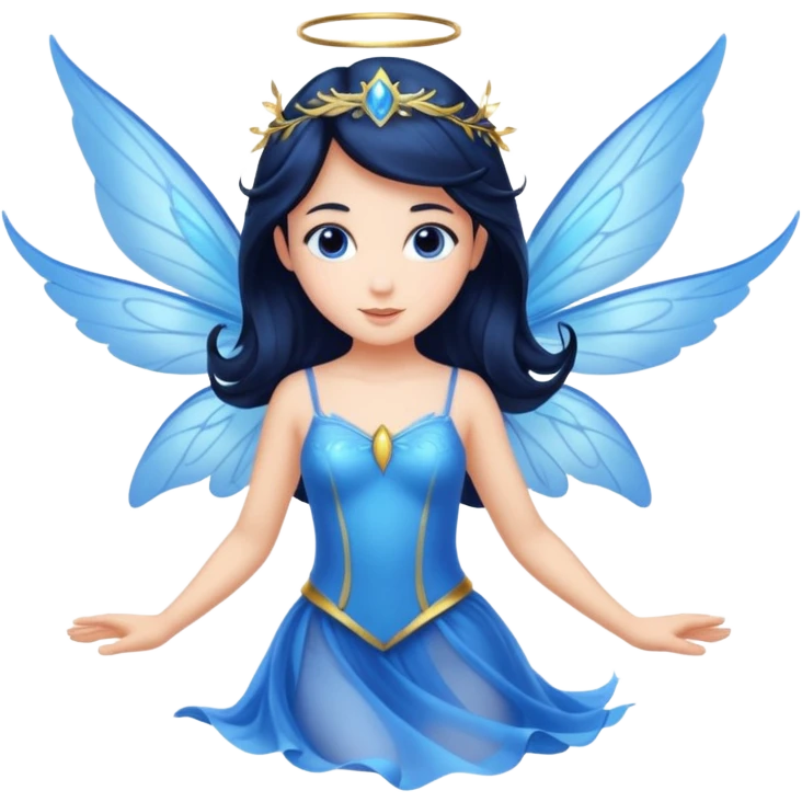 Flying blue fairy with dark hair emoji