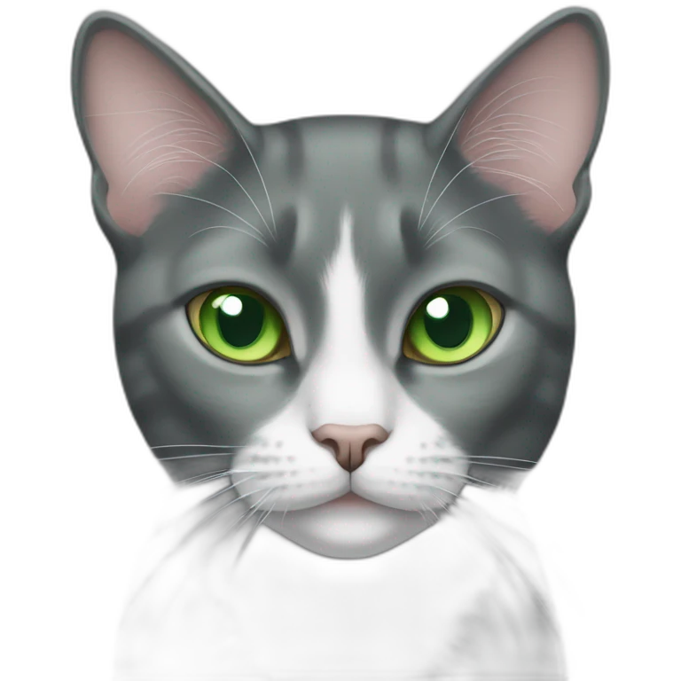 Grey tuxedo cat, green eyes emoji