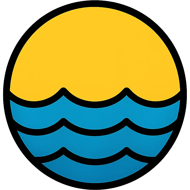 ocean icon, circular shape, medium black border, no frame, white background, minimalist, Little Alchemy inspired, color outline style emoji