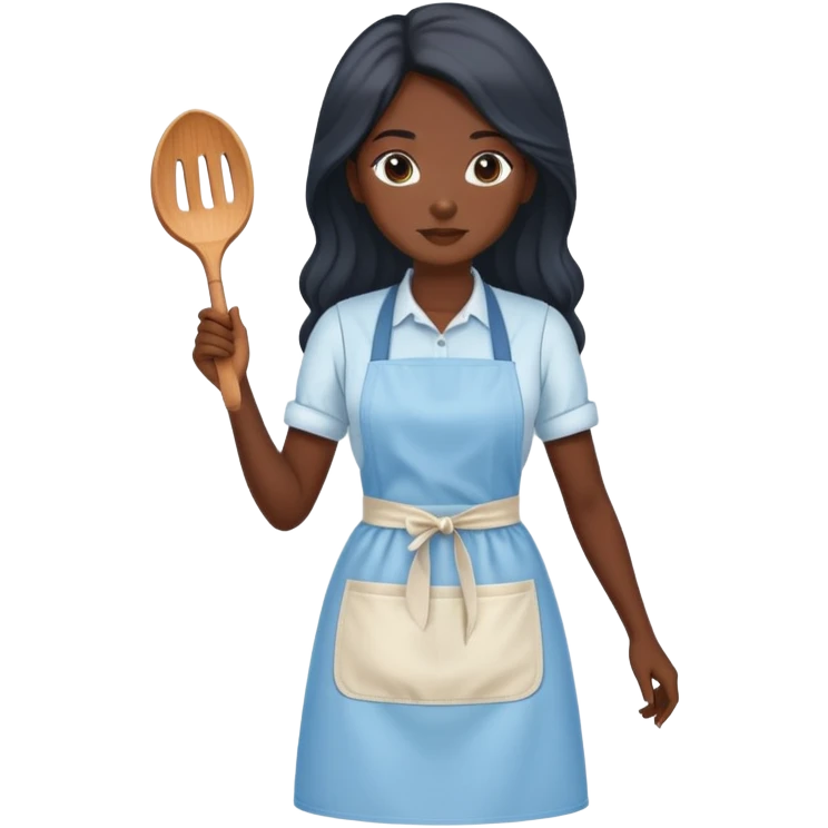 Black skin long hair lady with a light blue apron emoji