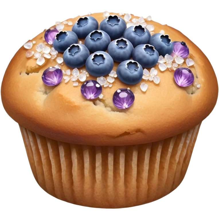 Lavender flower sprigs on a muffin with blueberries and sugar crystals without frosting  emoji