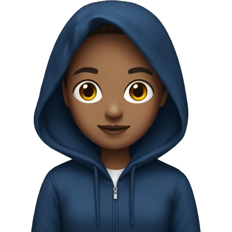 Emoji of a brunette with straight hair in a dark blue hoodie  emoji