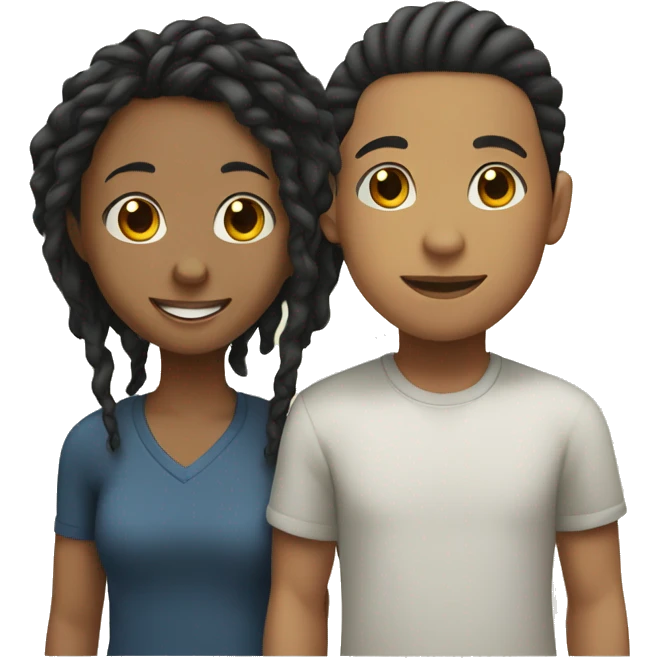 Smiling Asian boy and black girl with locs emoji