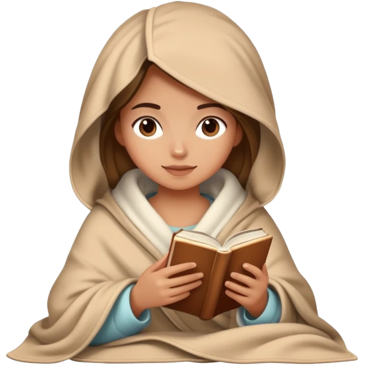 Una chica con una manta leyendo un libro y un café en la mano emoji