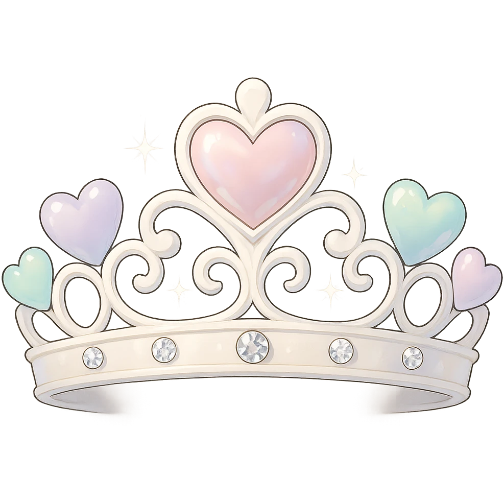 heart crown with a white base, hearts in pastel and pearl enamel, sparkling gems emoji
