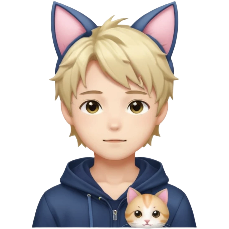Shiny Blushing Cute Kawaii Handsome Shota Anime Man with Cat Ears Trending Style Cottagecore  emoji