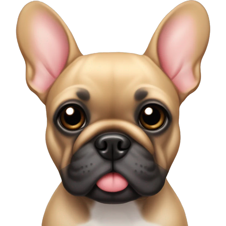 French bulldog with black body and ears and tan paws and belly with heart eyes emoji