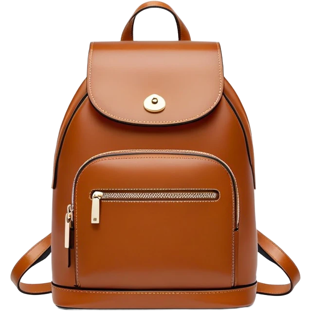 small cognac commuter leather backpack purse, women's, minimal aesthetic, plain, fashionable emoji
