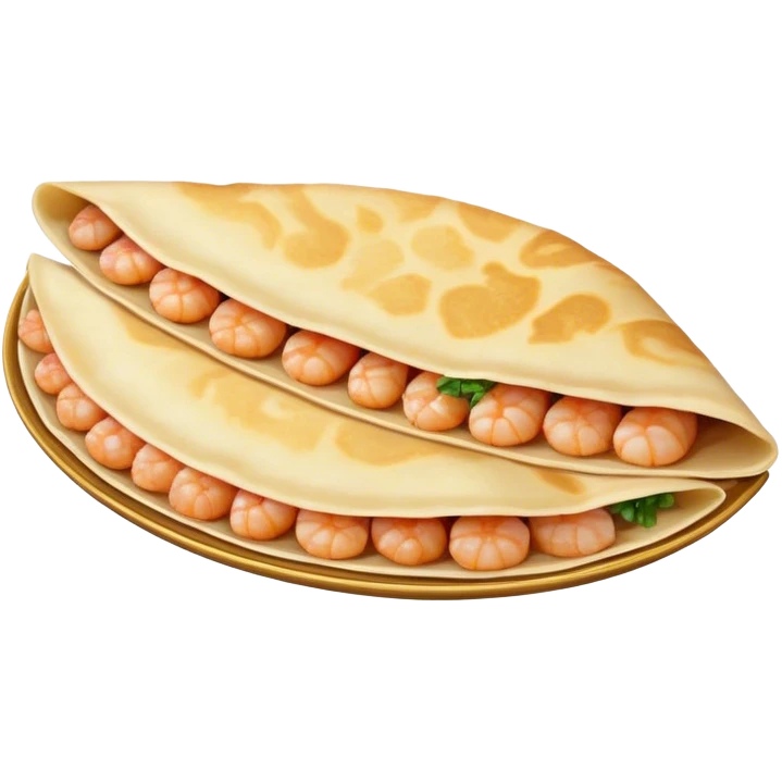 Bánh Xèo Cinematic Realistic Bánh Xèo Dish Emoji, depicted as a crispy, folded semi circle crepe filled with tiny shrimp and pork, rendered with dynamic textures and vibrant, appetizing lighting. emoji