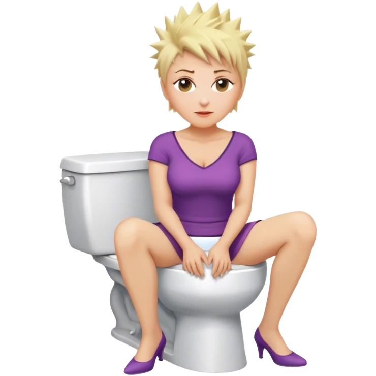Short Blonde spikey mature woman sat on the toilet emoji