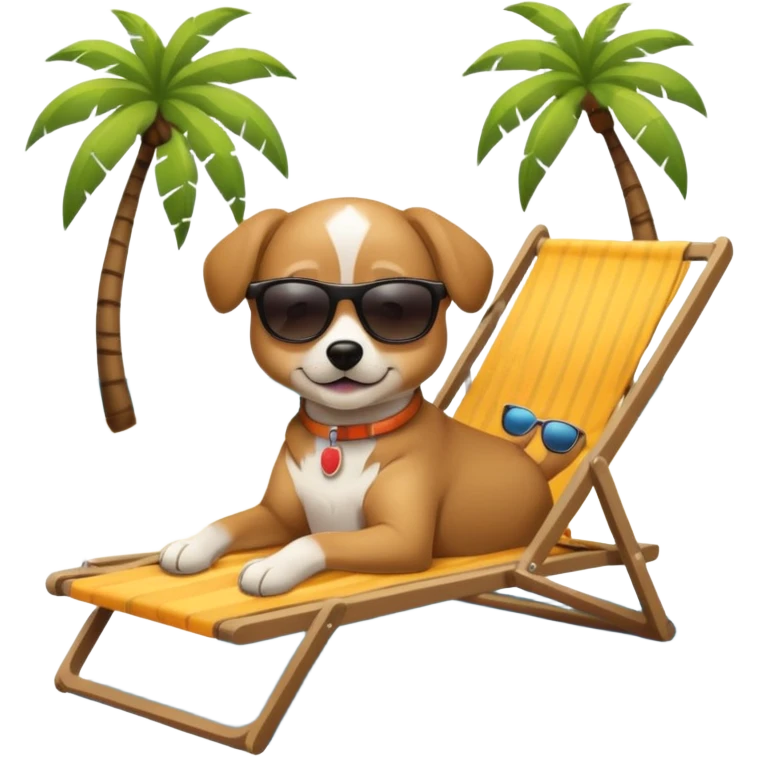 dog lying beside beach on chair with sunglasses emoji