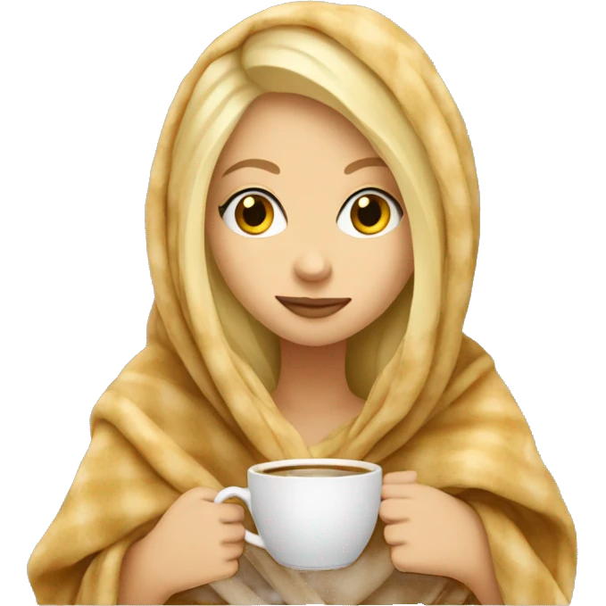 Blonde girl inside a blanket sipping coffee eyesi closed emoji